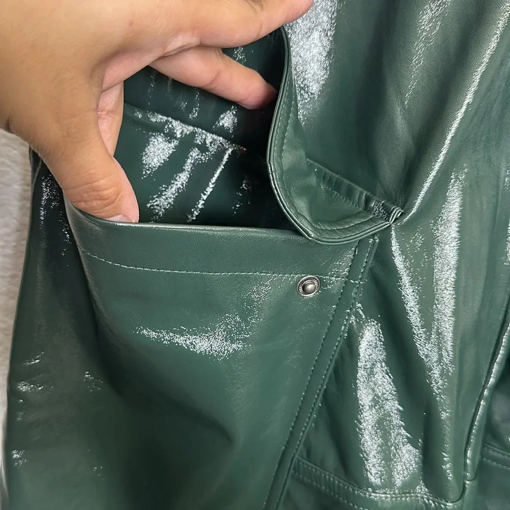 AFRM Wynn Wide Leg Pants Faux Leather Womens Size 25 High Waist Dark Green